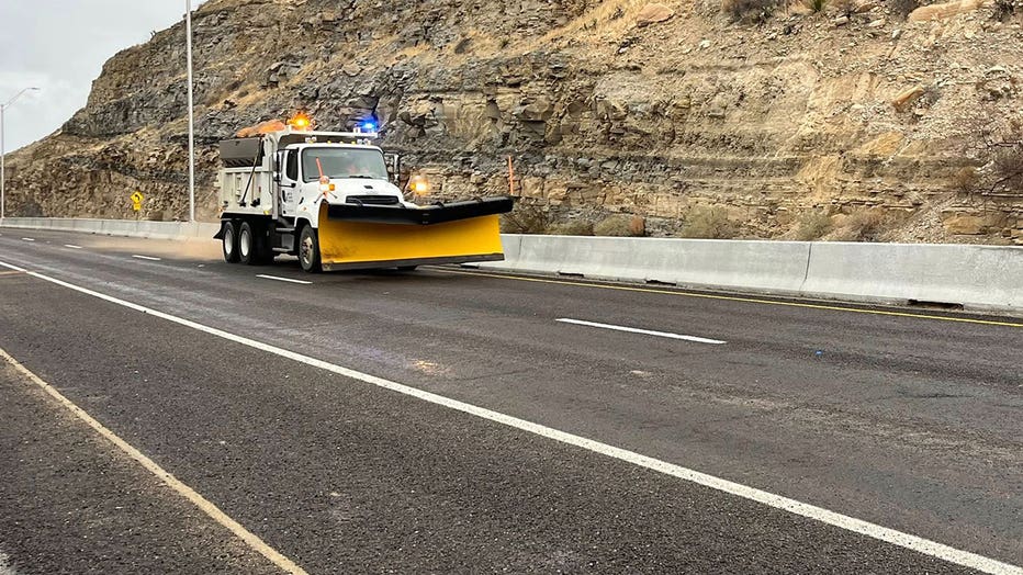 TxDOT works to treat roads in Culberson County, Texas, on Dec. 29, 2025, as winter weather impacts the region.