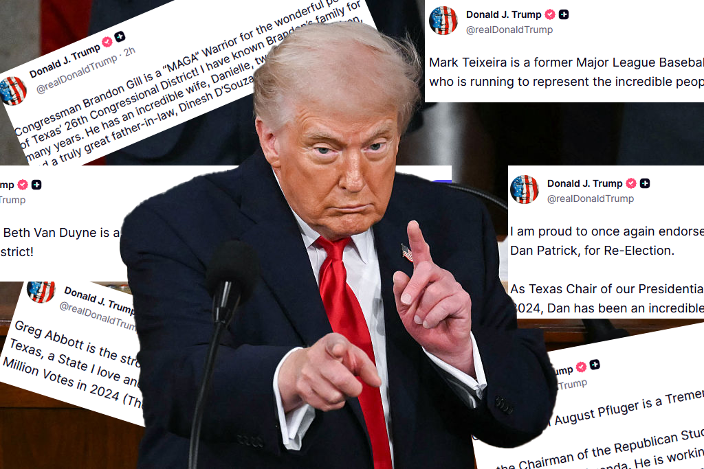 Trump launches flurry of endorsements en route to Texas visit