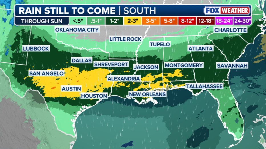 The rain forecast for the southern U.S. through May 2, 2026.