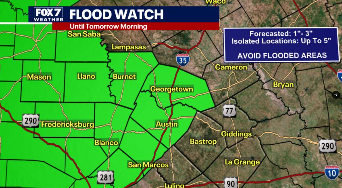 Austin weather: Possible flooding and minimal risk for severe storms