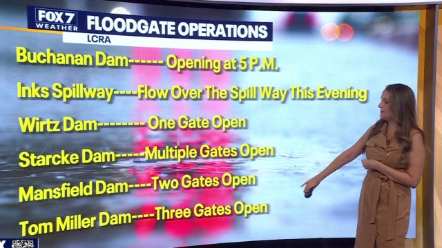 Central Texas dams open floodgates as historic rain gives way to intense summer heat