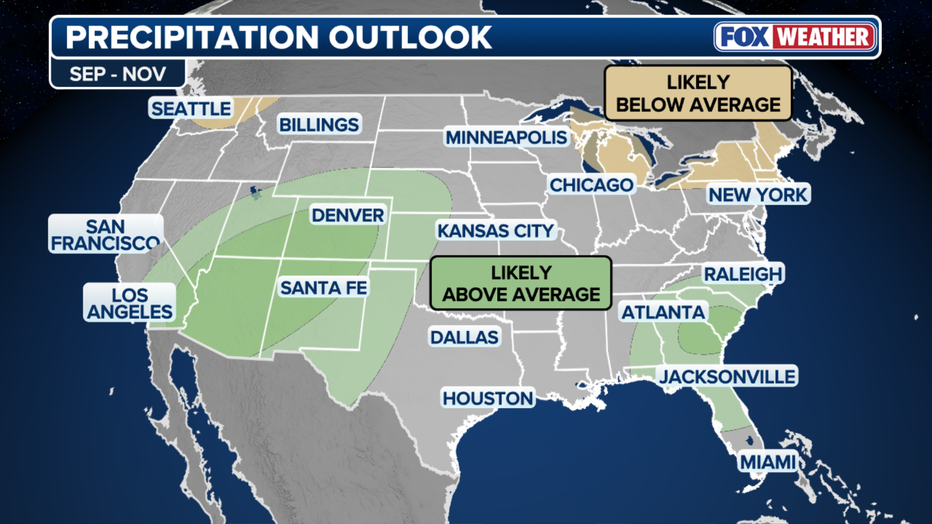 The precipitation outlook for September, October and November 2026.