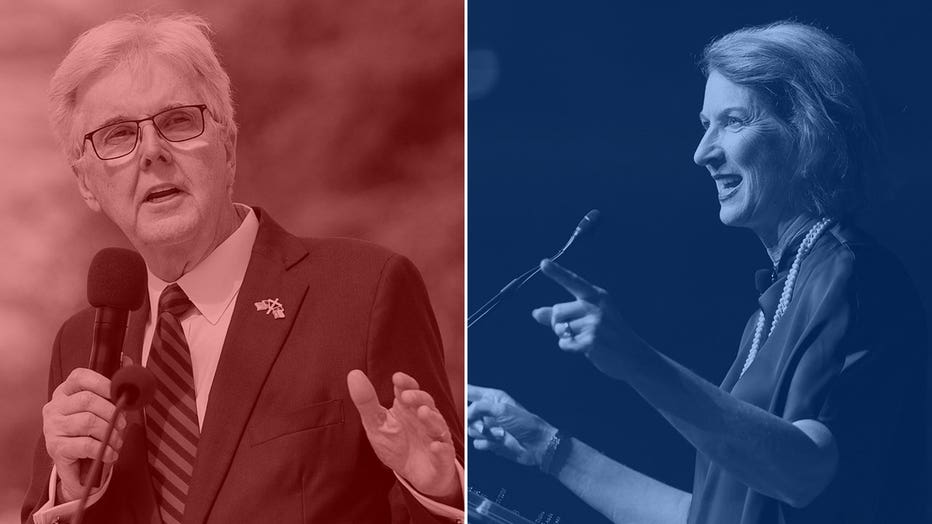 Texas Lt. Gov. Dan Patrick (left) and Democratic candidate state Rep. Vikki Goodwin (right).