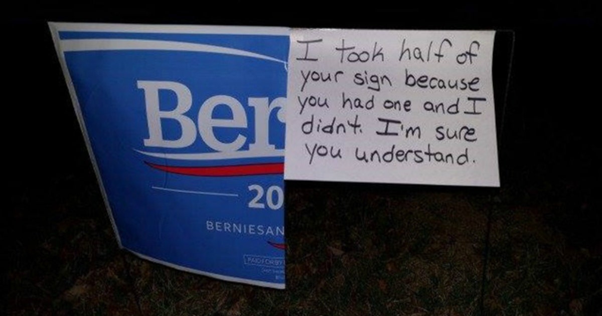 Defaced Bernie yard sign goes viral after being turned into anti ...