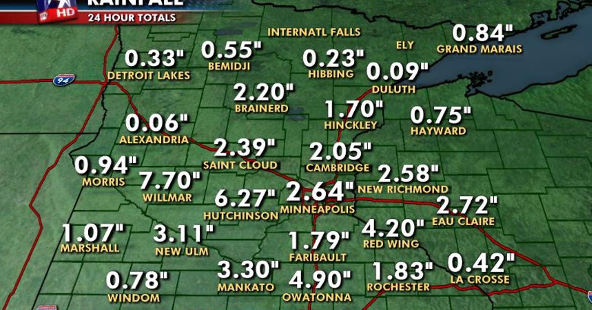Rainfall totals from Wednesday night's storms in Minnesota | FOX 9 ...
