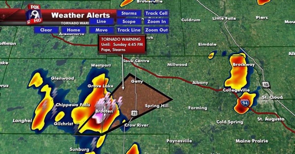 Tornado warning issued for central Minnesota counties | FOX 9 ...