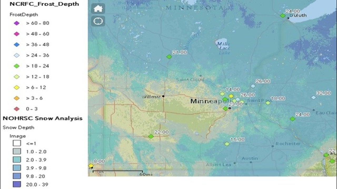 Lack of snow has led to larger frost depths