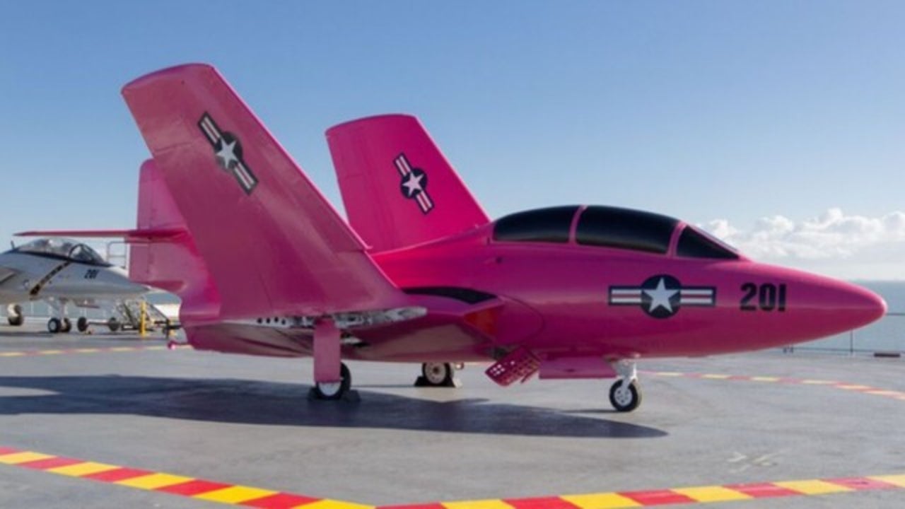 Museum unveils first-ever pink fighter jet for breast cancer