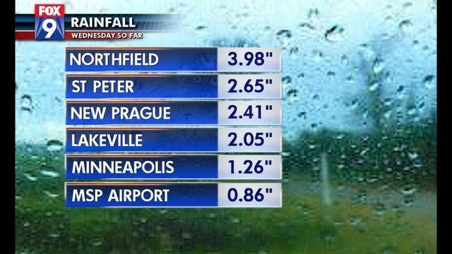 Rain totals: Northfield sees almost 4 inches, less than an inch at MSP Wednesday