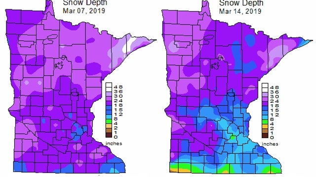 Minnesota loses roughly half our snow depth in just 4 days