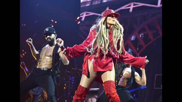 Jennifer Lopez performing in Minneapolis on Super Bowl Eve