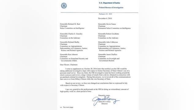 FBI Director: After review, FBI stands by decision not to charge Clinton