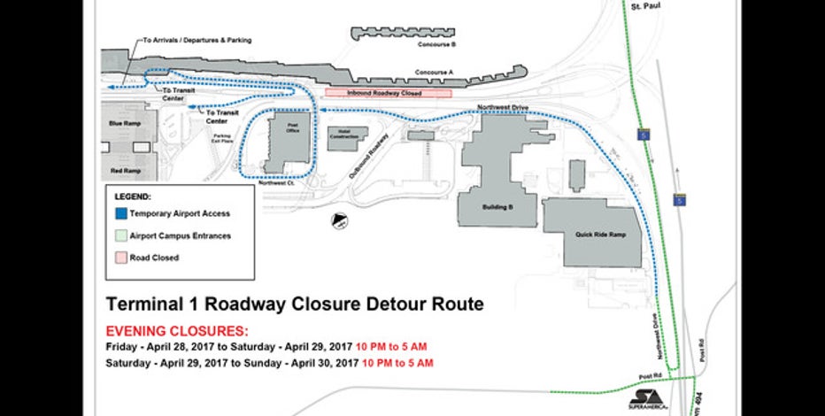 Construction to close entrance road to Terminal 1 at MSP ...