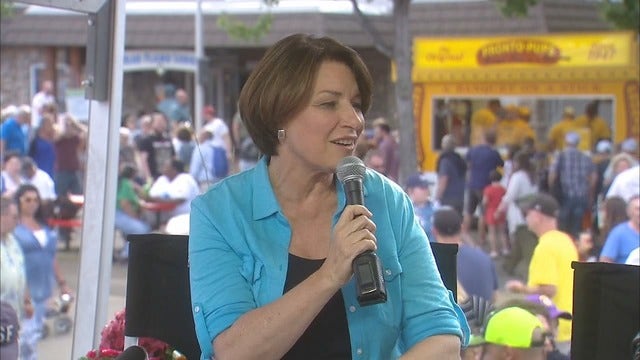 Sen. Amy Klobuchar swings by FOX 9 booth at Minnesota State Fair