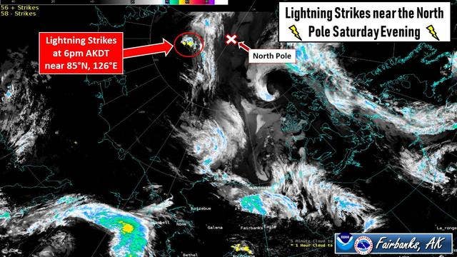 Lightning strikes unusually close to the North Pole