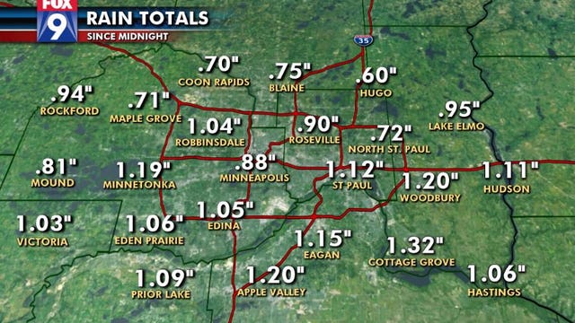 Rain totals: Twin Cities metro sees another inch of rain, more likely Thursday night