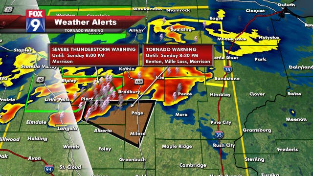 Tornado, Severe Thunderstorm Warnings blanket central, northern Minnesota counties
