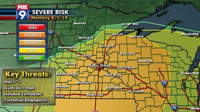 Severe storms likely Monday in Minnesota, western Wisconsin