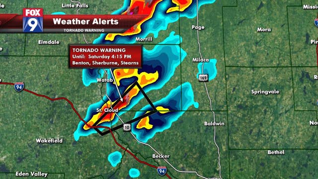 Storms pushing through central Minnesota on Saturday