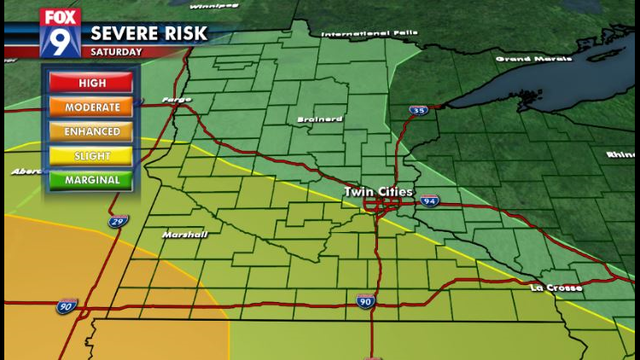Slight Risk of severe weather south of I-94, Enhanced Risk for south MN