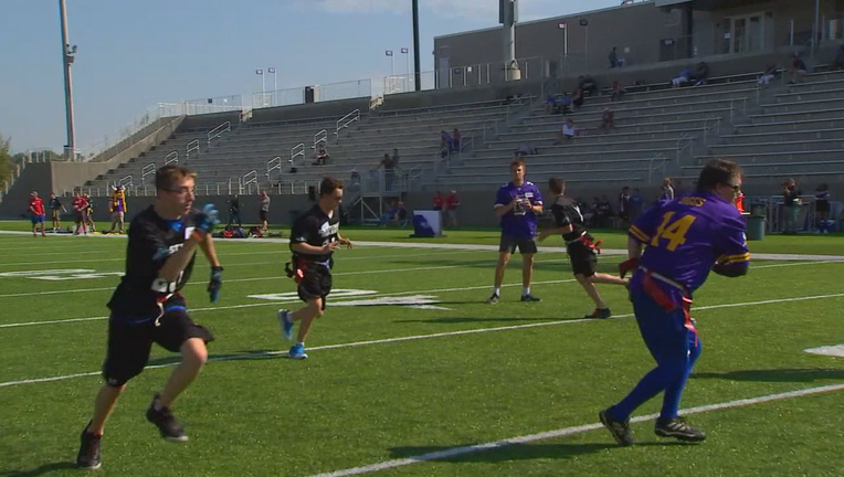 Vikings play flag football with Special Olympics