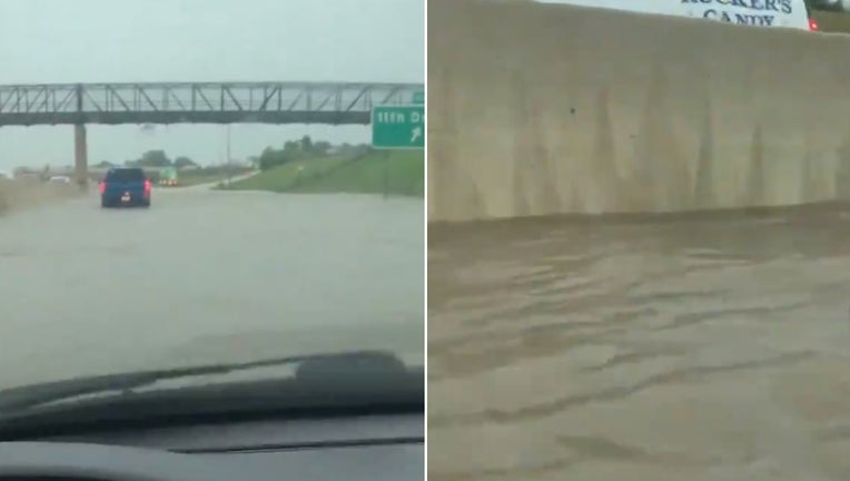 Flooding on I-90 in Austin, Minn.