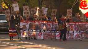 'Not Your Mascot' march gathers outside U.S. Bank Stadium ahead of Minnesota-Washington game