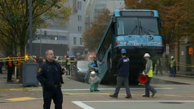 Sinkhole opens, swallows part of city bus during rush hour