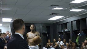 T-Wolves players give game ball to Coach Ryan Saunders after win on anniversary of father's death