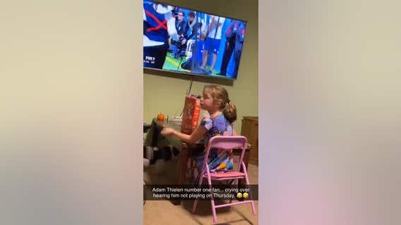 Video: 7-year-old Adam Thielen fan breaks down upon seeing he's out Thursday