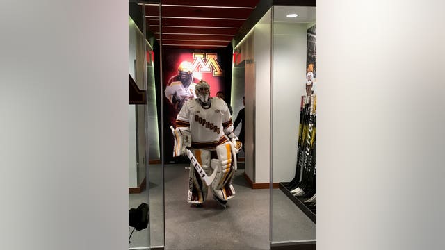 PJ Fleck surprises Gopher Hockey team, tries his hand at goaltender during practice