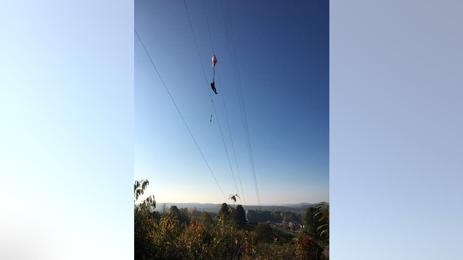 BASE jumper stuck in wires