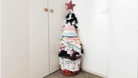 This mom’s Christmas tree made of laundry is the most relatable holiday decor ever