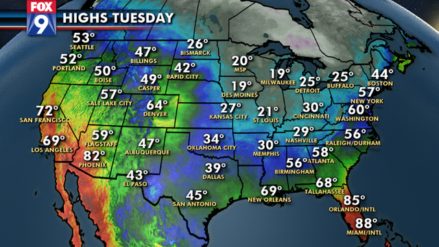 Areas east of the Rockies finally start warming after spending a few days in the freezer