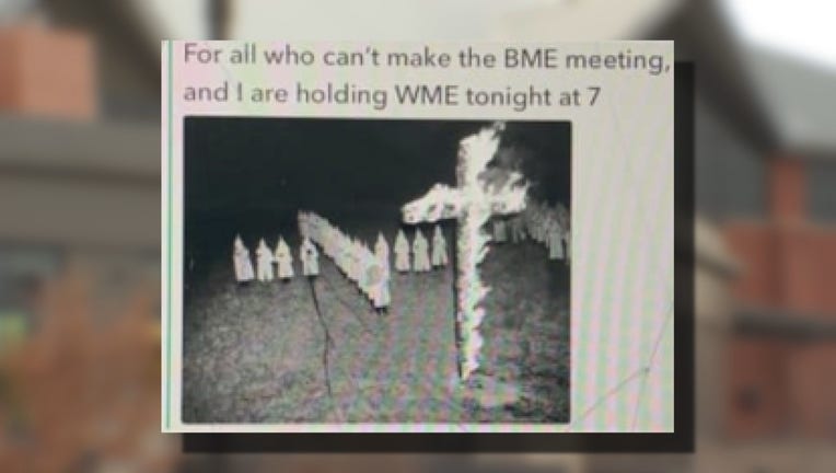 A Snapchat featuring an image of a KKK rally. 