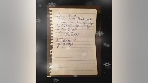 Package thief leaves thank you note on St. Paul customer's door