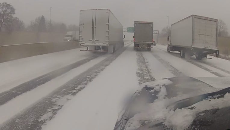 Snowy highway in Minnesota