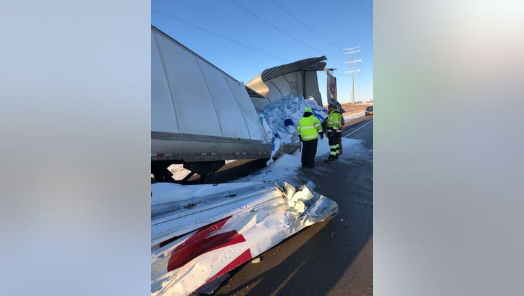 Semi crash, debris on the ground