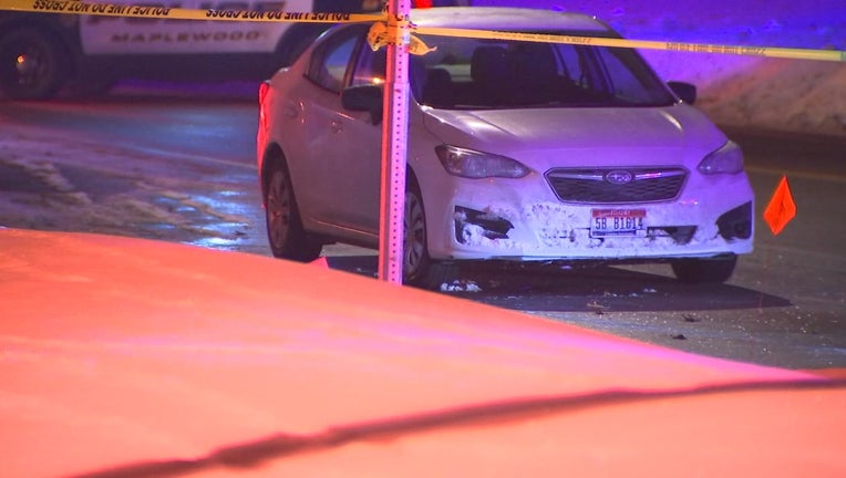 Car with damage at the scene of a deadly crash in Maplewood, Minnesota. 