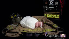 Late firefighter's newborn daughter has moving photo shoot with dad's firehouse brothers