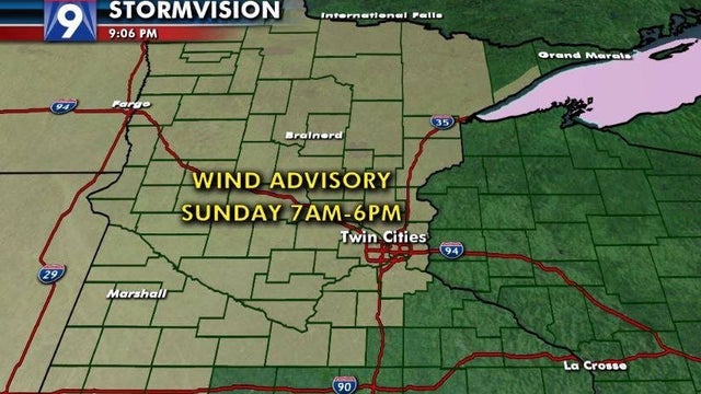 Windy weather expected Sunday in Twin Cities, gusts could reach 40 mph