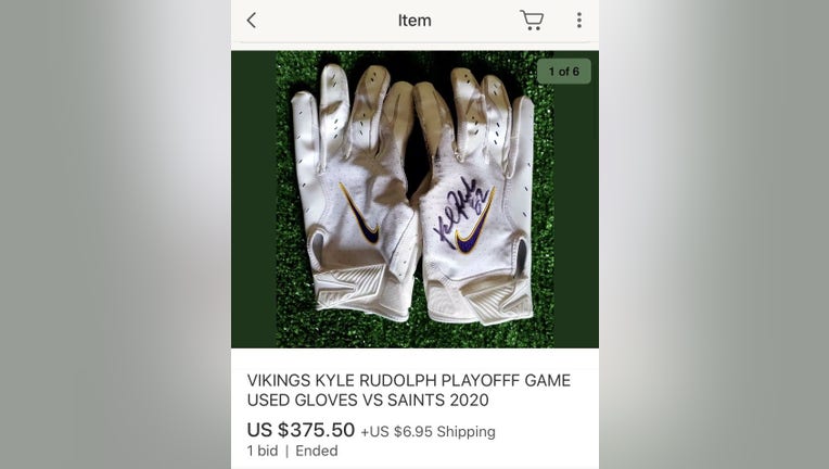 Kyle Rudolph gloves listing on eBay