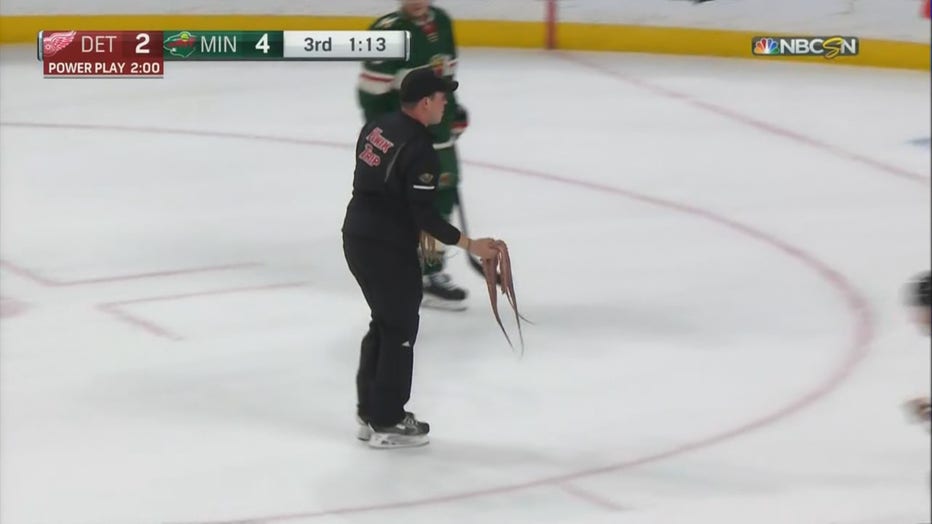 Detroit Red Wings Fan Throws An Octopus Onto The Ice 