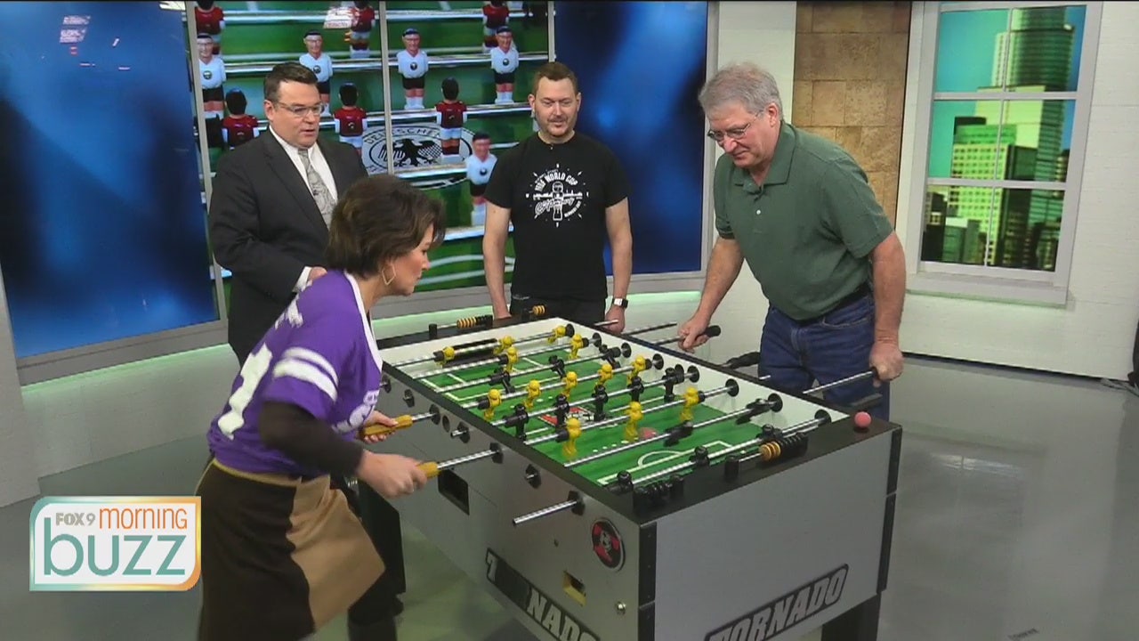 Alix Kendall attempts to take down a foosball legend