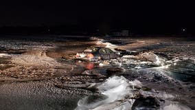 Car goes through ice on channel between lakes near Chisago City, Minnesota