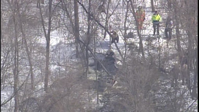 The scene of a plane crash in northwest Hennepin County Saturday.