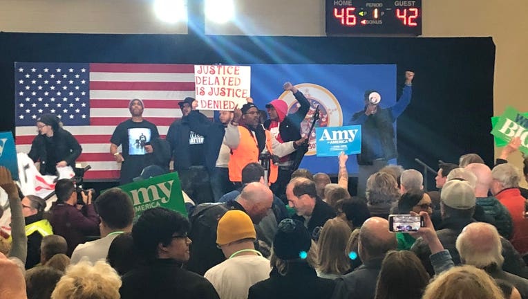 Amy Klobuchar's Super Tuesday campaign rally in St. Louis Park Sunday night was taken over by protesters.