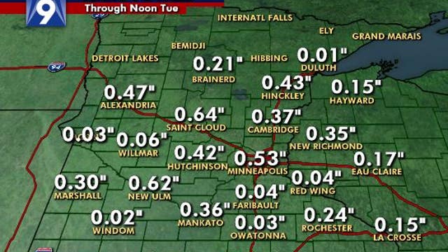Rain totals: Morning of steady rain drops 0.5-1 inches on Twin Cities metro