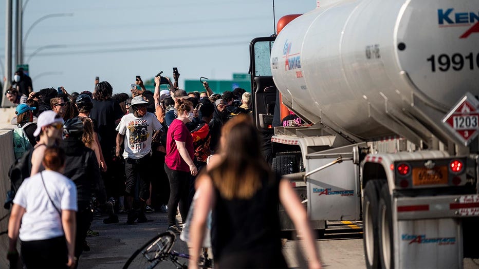 Semi drives into protesters on Minneapolis bridge