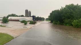 6 families evacuated, 5 motorists standing on cars rescued during flash flooding in Baldwin, Wisconsin